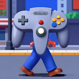 Nintendo 64 game screenshot, a man walking in a city