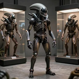 full body battle suit inspired by movie xenomorph giger alien in showroom