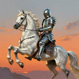 knight rides a white unicorn into the sunset, armor made of thorns and glass, illustration, cinematic light, by frank frazetta