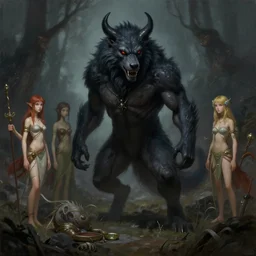 minotaur werewolf battlechasers faeries lady digital art painting by marco mazzoni fanart of artstation 8 k tim hildebrandt and akashi murakami and hans bellmer illustration character design, dark atmospheric lighting