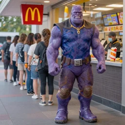 Thanos waiting in line at a McDonalds, by Monet