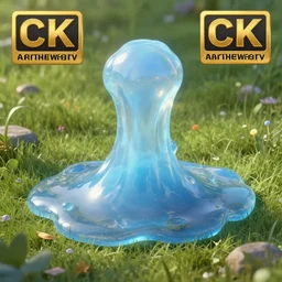 concept art of translucent bluish slime in the meadow. fantasy art, high details, masterpiece, cgsociety, octane render, 8 k, translucent raytracing, artstation contest winner