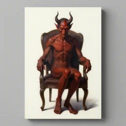 a painting of a demon sitting in a chair, poster art by h. p. lovecraft, behance contest winner, sots art, cosmic horror, lovecraftian, apocalypse art
