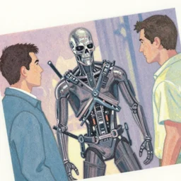 a close - up grainy risograph, pastel colors painting of a scene from the terminator doomsday by moebius and lehr paul and bosch and kim jung gi