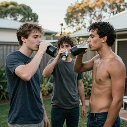 me and the boys drinking hydraulic conductive fluid in an australian backyard