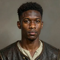 A Crusader Kings II portrait of an African American young man with high cheekbones. Good bone structure. Dressed in 1940s style. Highly detailed, fine Art, high detail, great lighting, 8k resolution, masterpiece, concept art, illustration, clear eyes, painting oil on canvas, octane render, HDR, trending on artstation, 4k, 8k, HD