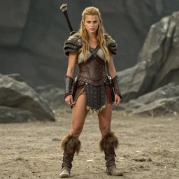 full body photo of alexandra daddario as a barbarian warrior