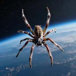 a spider floating through space, bright, hyper realistic,
