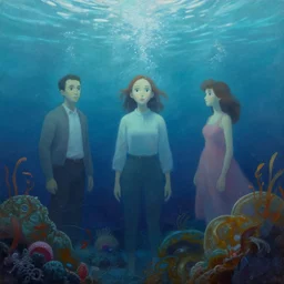 a beautiful underwater painting by artgerm and alex grey and wes anderson and spike jonze, trending on artstation