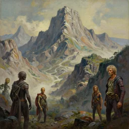 cinematic view of a retro scifi mountains, desaturated, psychedelic, tim hildebrandt, wayne barlowe, bruce pennington, donato giancola, larry elmore, oil on canvas, masterpiece, trending on artstation, featured on pixiv, cinematic composition, dramatic, beautiful lighting, sharp, details, hyper - detailed, hd, hdr, 4 k, 8 k