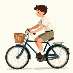 vintage  illustration style of a boy riding a bicycle