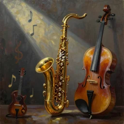 🎷 and 🎮 and 🎸, oil painting