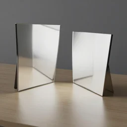 a couple of mirrors are at an angle parallel to each other refracting each other recursively on a table, octane render 8 k