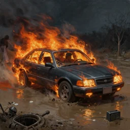 digital art. painting. the car's on fire and there's no driver at the wheel. and the sewers are all muddied with a thousand lonely suicides. and a dark wind blows. the government is corrupt. and we're on so many drugs. with the radio on and the curtains drawn. we're trapped in the belly of this horrible machine. and the