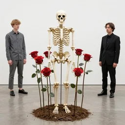 roses grow from skeletons, by damien hirst and alexander mcqueen, trending on artstation