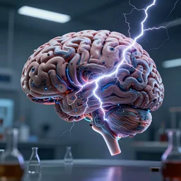 laboratory brain struck lightning, cinematic, intricate, abstract, artstation, greg rutkowski, dan mumford, wlop, beeple, octane render