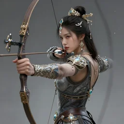 beautiful extremely detailed intricate concept art depicting an archer by charlie bowater. shining jewelry. grey atmosphere. particles in the background. bcy. net