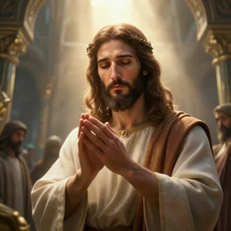 Middle eastern Jesus Christ forgives us. Unreal engine, fantasy art by Betty Jiang. Faithfully depicted facial expression, perfect anatomy global illumination, radiant light, detailed and intricate environment