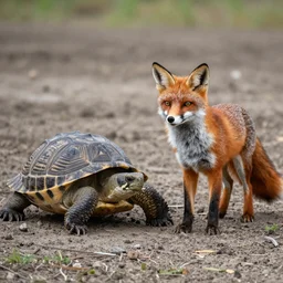 mixture between a turtle and a fox, fox turtle hybrid, national geographic, photo, distance shot,