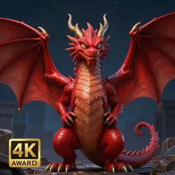 portrait painting of a red dragon with giant open wings and a snobby smile, proudly posing. at night. extremely detailed. beautiful. 4 k. award - winning. epic lighting