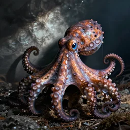 sumi - e of giant pacific octopus