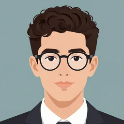 illustration of jewish young man with glasses, dark very short curly hair smiling, in the style of arthur rackham colorful