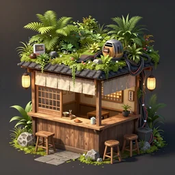 an intricate concept art illustration of an undergrowth ramen shop stall shack, anime style, global illumination, computer wires, digital art, photorealistic movie still, style ivan talavera and artgerm, hyper realistic, photorealistic, octane render, trending on artstation, cgsociety, cinematic light, 8 k