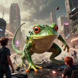 a frogish kaiju attacking a city, legendary epic shot, blade runner, pacific rim, by artgerm, cloverfield movie, julie bell, beeple and Greg Rutkowski, airbrush, concept art, matte painting, 80s, Smooth gradients, octane render, 8k, High contrast, duo tone, depth of field, volumetric lightning, very coherent artwork