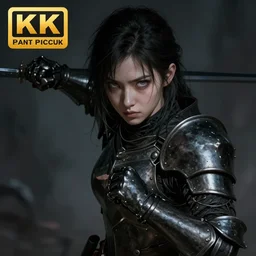 dark, sad, armor girl, beautiful eyes, strong, fighting, high detail, concept art, digital art, art of greg rutkowski, art of wlop, editor's pickup, trending on artstation, trending on deviantart, 4 k,