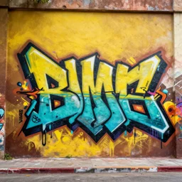 matte painting of punk extreme 3 d graffiti tag mural maximalism by atey ghailan, by greg rutkowski, by greg tocchini, by james gilliard, by joe fenton, yellow, brown, black and cyan color scheme, octane render