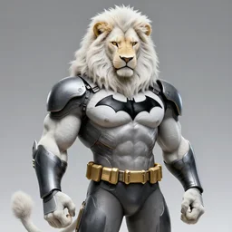 aesthetic portrait commission of a  of a male fully furry muscular anthro albino lion wearing an attractive sci-fi batman suit with a tail and a beautiful attractive hyperdetailed face at golden hour. Character design by charlie bowater, ross tran, artgerm, and makoto shinkai, detailed, inked, western comic book art, 2021 award winning film poster painting