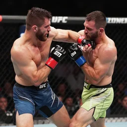 ringside photograph of a ufc fight, vicious knockout