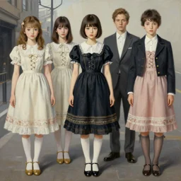 pop surrealism, lowbrow art, realistic cute dress fashion painting, japanese street fashion, hyper realism, muted colours, rococo, natalie shau, loreta lux, tom bagshaw, mark ryden, trevor brown style,