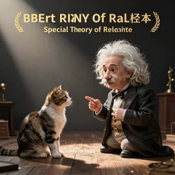 a cat teaching albert einstein special theory of relativity