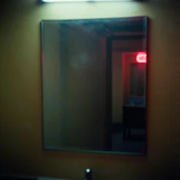 mirror, neon lights, dirty, ektachrome photograph, volumetric lighting, f 8 aperture, cinematic eastman 5 3 8 4 film