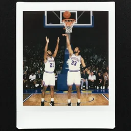 polaroid picture, eddie murphy and prince legendary basketball game, epic shot, ethereal, 8 0 s, artistic, francesca woodman style