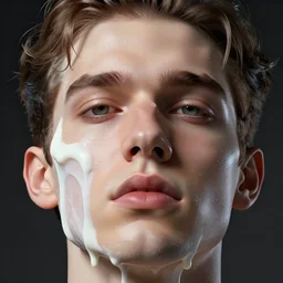 3 d extreme close - up of gorgeous hyperrealistic male head melts like ice cream, digital art masterpiece, highly detailed neo pop surrealism, jason limon kay sage hannah yata, dramatic lighting, low angle, uhd 8 k, sharp focus