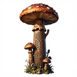 ancient slavic tribal mushroom god character sheet ornate wooden kumir totem, intricate artwork by Darius Zawadzki, James jean, Noah Bradley, very coherent stylized artwork, cinematic, hyper realism, high detail, 8k, Vibrant colors, High contrast, higly detailed black ink outline
