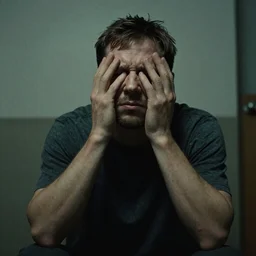 a paranoid man, 35mm, cinematic, atmospherix, photorealistic, directed by david fincher