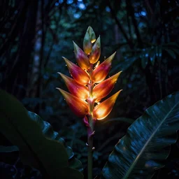 shining colorful exotic flower in the dark night jungle, by trent parke, surreal, magnum photos, foreground overexposed