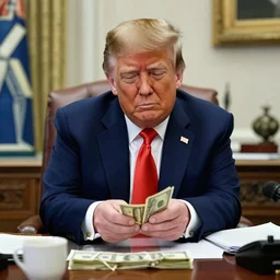 Donald Trump counting money in his office by Pablo Picasso