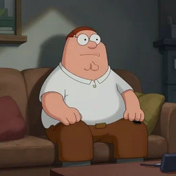 Peter Griffin sitting on a couch watching tv