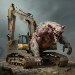 airbrushed reversed yaw blown out hulking excavator hippocampus bargibanti skin macerated by alex ross, basil gogol fine art masterpiece baked at 3 0 0 f, matte painting, cold lighting, aged with sunlight, award winning horror, photorealistic render, cinematic