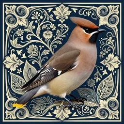 ethereal bohemian waxwing bird, bombycilla garrulus, intricate details, ornate, detailed illustration, octane render, johanna rupprecht style, william morris style, trending on artstation, a bird sitting on top of a tree filled with flowers, a detailed painting by marco mazzoni, featured on cgsociety, rococo, detailed painting, rococo, whimsical