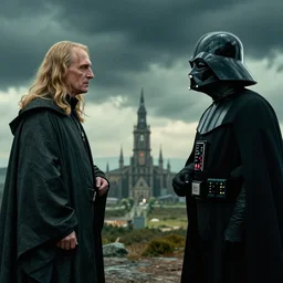 darth vader facing voldemort, film still