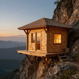 wooden weaved cabin on a cliff designed by zaha hadid, cinematic lighting, deep focus, sharp focus, golden ratio, dramatic illumination, hdr, ultra realistic, 8 k, highly detailed, trending on artstation, epic composition, by caravaggio, by artemisia lomi gentileschi