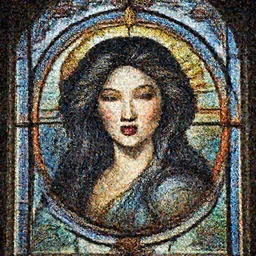 stained glass window of perfectly-centered-Portrait of the most beautiful asian woman on the planet,  insane, intricate, highly detailed, digital painting, artstation, concept art, smooth, sharp focus, illustration, Unreal Engine 5, 8K, art by artgerm and greg rutkowski and alphonse mucha