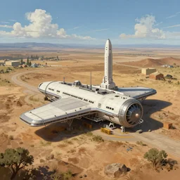 Space port on a western landscape artwork by Mark maggiori, Matte painting, trending on artstation and unreal engine