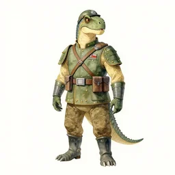 a watercolor painting full body character portrait of a humanoid dinosaur soldier in the style of moebius in the style of leonard boyarsky trending on artstation deviantart pinterest detailed photorealistic highlights and shadow hd 8 k post - processing high resolution