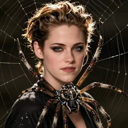a spider with the face of kristen stewart, photography,